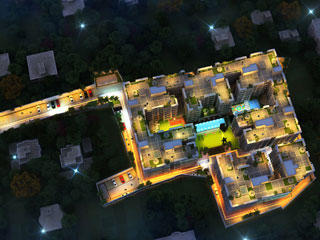 Flats Apartment Complex with night aerial view